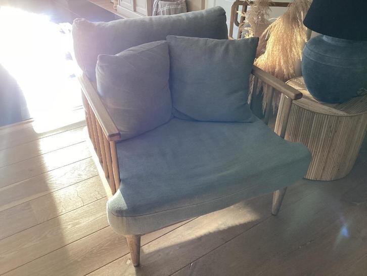 Fauteuil Woody grijs, Huis en Inrichting, Fauteuils, Zo goed als nieuw, Hout, Stof, 75 tot 100 cm, 75 tot 100 cm, Ophalen
