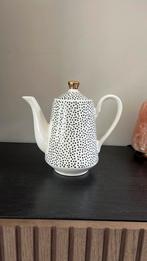 Stijlvolle Kare theepot wit met zwarte stippen gouden knopje, ., Overige typen, Ophalen of Verzenden, .