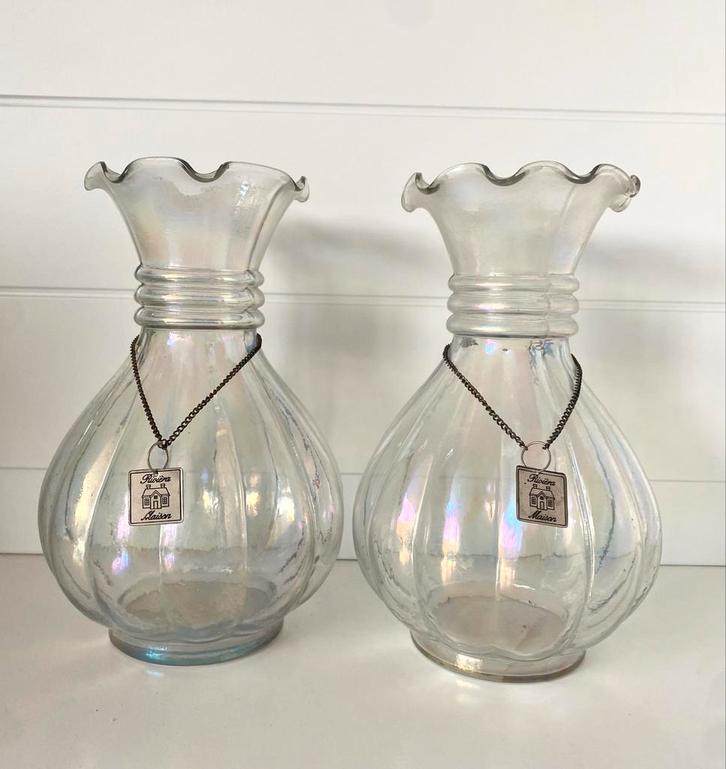 Riviera Maison Twee decoratieve glazen vazen paramoer, Huis en Inrichting, Woonaccessoires | Vazen, Zo goed als nieuw, Overige kleuren