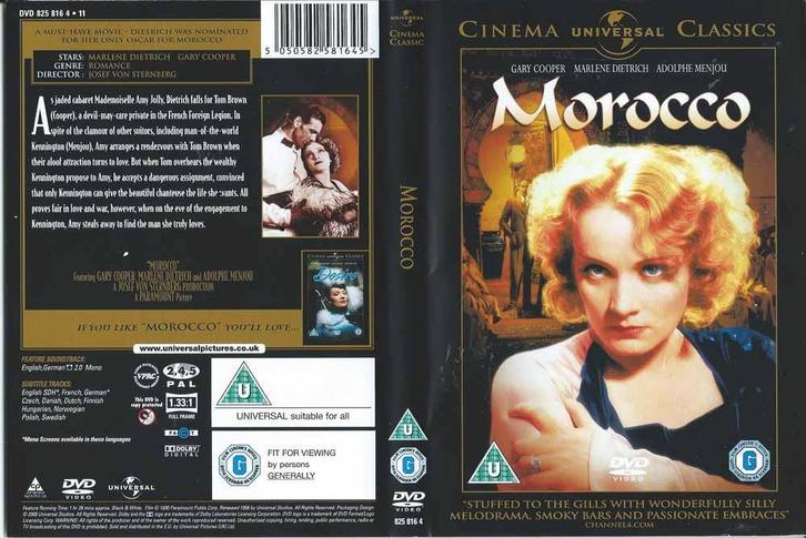 Morocco 1930 DVD met Cary Cooper, Marlene Dietrich, Cd's en Dvd's, Dvd's | Klassiekers, Zo goed als nieuw, Komedie, 1980 tot heden