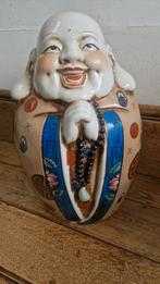 Antiek porseleinen grote lachende Boeddha gemerkt, Gebruikt, Ophalen of Verzenden