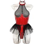 Zwart rode dames body jurkje / sexy lingerie kostuum wetlook, Body of Korset, Verzenden