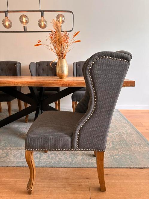 6 Riviera Maison Keith eetkamerstoelen, Huis en Inrichting, Stoelen, Zo goed als nieuw, Vijf, Zes of meer stoelen, Stof, Grijs