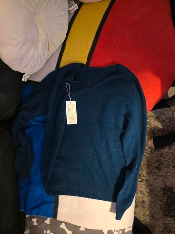 Luxe blauwe kasjmiertrui 100% wol – nieuw met label maat L beschikbaar voor biedingen