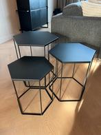 Set van 3 Zwarte Bijzettafels, 45 tot 60 cm, Minder dan 55 cm, Metaal of Aluminium, Ophalen of Verzenden