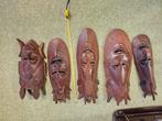 Afrikaanse Houten Maskers - Set van 5, Ophalen of Verzenden