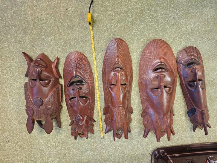 Afrikaanse Houten Maskers - Set van 5, Antiek en Kunst, Kunst | Beelden en Houtsnijwerken, Ophalen of Verzenden