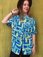 Vintage blouse, maat 44/XXL - blauw/groen/geel-patroon -90's, Kleding | Dames, Blouses en Tunieken, Blauw, Maat 42/44 (L), Ophalen of Verzenden