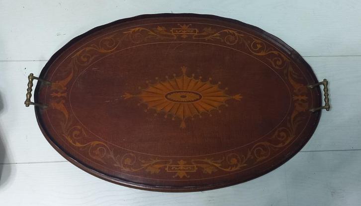 Antiek ingelegd mahoniehouten dienblad, Antiek en Kunst, Antiek | Overige Antiek, Ophalen of Verzenden