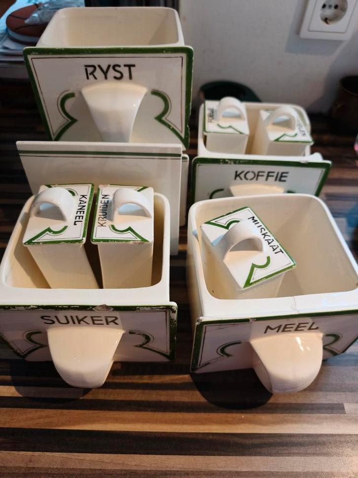 Vintage Porseleinen Voorraadpotten Set, Antiek en Kunst, Antiek | Keukenbenodigdheden, Ophalen of Verzenden