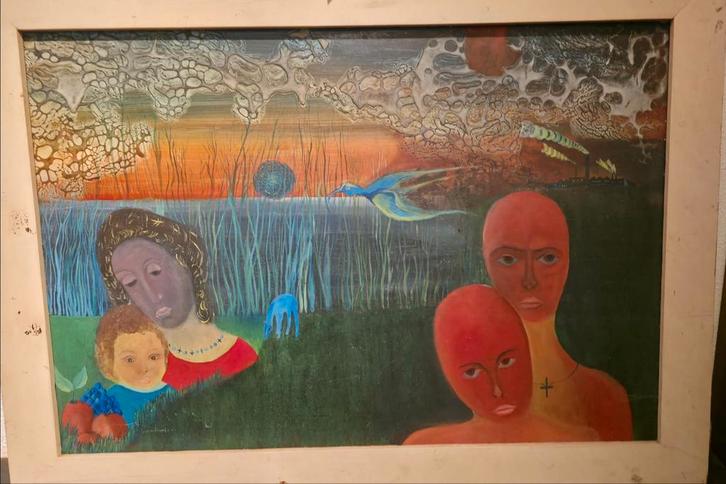 Abstract Schilderij met Figuren Gerrriet  Postma, Antiek en Kunst, Kunst | Schilderijen | Klassiek, Ophalen of Verzenden