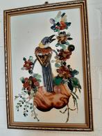 Handgemaakte schilderij uit indonesië met vogeltje en glazen, Antiek en Kunst, Kunst | Schilderijen | Abstract, Ophalen of Verzenden