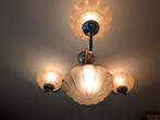 Art deco plafondlamp; oud roze glas, in uitstekende staat, Ophalen