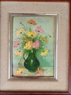 Frans Brocante Schilderij - Bloemen in Vaas metaal hout, Ophalen of Verzenden