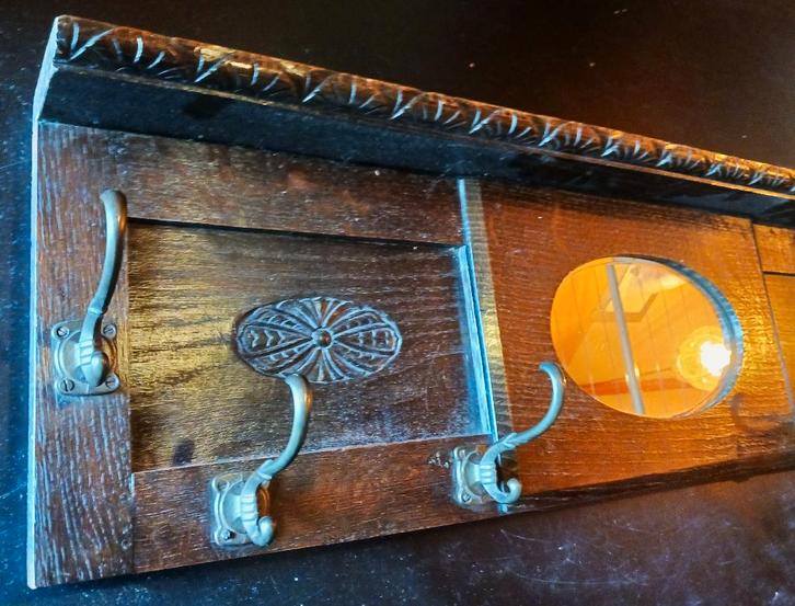 Robuuste Antieke Houten Wandkapstok / Jaren 30 / 40, Huis en Inrichting, Woonaccessoires | Kapstokken, Gebruikt, Wandkapstok, Minder dan 100 cm