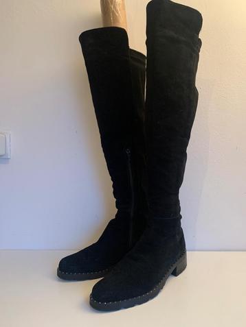 Lamica suede leer leren hoge laarzen knie laarzen zwart 39 beschikbaar voor biedingen