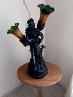 Antiek Bronzen beeld met 2 kelk lampen, Ophalen of Verzenden, Brons