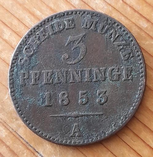 Duitsland Pruissen 3 pfennig 1853 A (lot 2), Postzegels en Munten, Munten | Europa | Niet-Euromunten, Losse munt, Duitsland, Ophalen of Verzenden