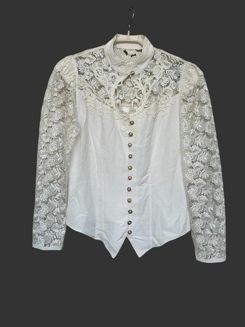 Vintage Blouse Maat 38 Wit Kant C&A Sjiek Romantisch, Kleding | Dames, Blouses en Tunieken, Zo goed als nieuw, Maat 38/40 (M)