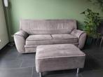 Grijze 3-zits bank + losse hocker, Ophalen, Driepersoons, 75 tot 100 cm, Rechte bank