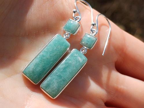 Vanoli 925 zilveren oorbellen met amazoniet, Sieraden, Tassen en Uiterlijk, Oorbellen, Nieuw, Hangers, Zilver, Groen, Met edelsteen