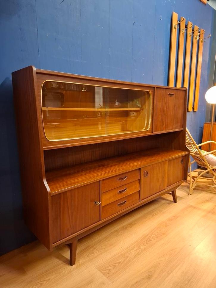 Vintage highboard wandkast teak kast buffetkast servieskast, Huis en Inrichting, Kasten | Wandmeubels, Zo goed als nieuw, 150 tot 200 cm