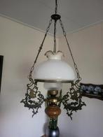 Antieke hanglamp met melkglas, Gebruikt, Glas, 75 cm of meer, Antiek