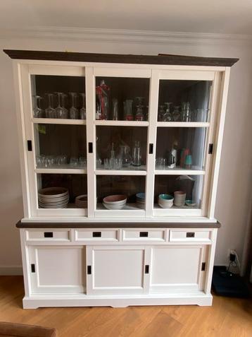 Robuuste vitrinekast dressoir buffetkast wit - donker eiken beschikbaar voor biedingen