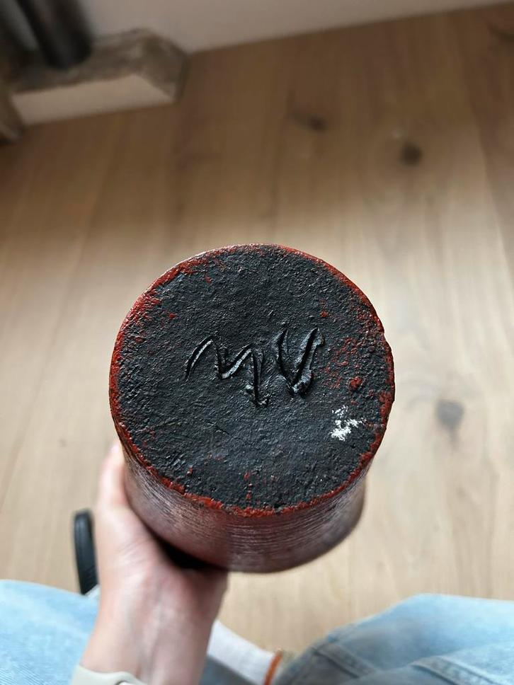Vintage Aardewerk Vaas - Rood/Zwart, Huis en Inrichting, Woonaccessoires | Vazen, Gebruikt, Rood, Minder dan 50 cm, Aardewerk of Porselein