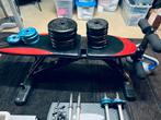 Halterschijven + stangen + bench + krachtrek, Sport en Fitness, Ophalen, Zo goed als nieuw