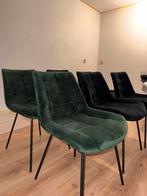 Eetkamerstoelen 6x velvet zwart en donkergroen (Xenos), Ophalen, Overige materialen, Overige kleuren, Zo goed als nieuw