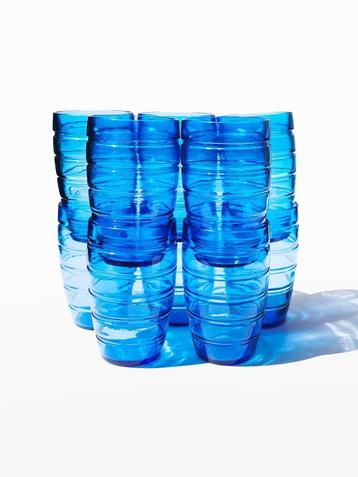 10x blauwe waterglazen, vintage (prijs per stuk) beschikbaar voor biedingen