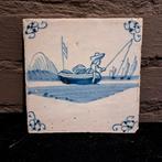 Delfts Blauw Tegel - Visser in Boot, Antiek en Kunst, Ophalen of Verzenden
