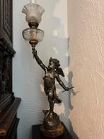 Gepatineerd bronzen beeld van engel met lamp, Antiek en Kunst, Antiek | Lampen, Ophalen