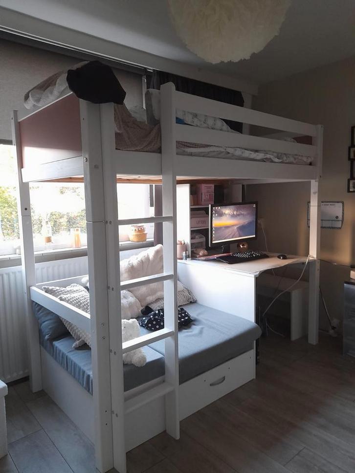 Hoogslaper jip met zitgedeelte en bureau, Huis en Inrichting, Slaapkamer | Stapelbedden en Hoogslapers, Gebruikt, Hoogslaper, 90 cm