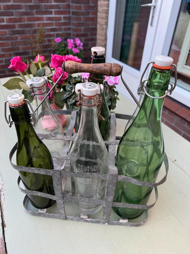 Oud Frans flessenrek met flessen, Antiek en Kunst, Antiek | Glas en Kristal, Ophalen of Verzenden