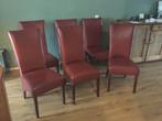 Donker rode echt leren eetkamerstoelen 6, Huis en Inrichting, Stoelen, Ophalen, Gebruikt, Leer, Vijf, Zes of meer stoelen