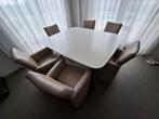 Xooon eettafel met zes roomwitte leren stoelen, Huis en Inrichting, Ophalen, Gebruikt, 4 tot 6 stoelen