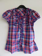 Esprit blouse blauw rood geruit met ruches maat 36, Kleding | Dames, Blauw, Ophalen of Verzenden, Zo goed als nieuw, Maat 36 (S)