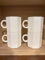 Arcoroc France Kopjes - 8 Hoekig Wit - 4 Stuks, Gebruikt, Ophalen of Verzenden, Glas, Effen