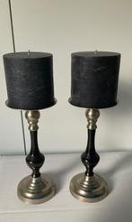 Twee kandelaars art deco look chroom zwart kaarsenhouders, Ophalen of Verzenden, Koper of Brons