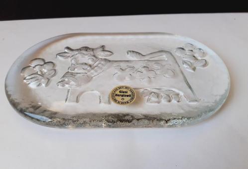 olma de zwitserse koer glazen kaasplaat, boter schotel, Antiek en Kunst, Antiek | Glas en Kristal, Ophalen of Verzenden