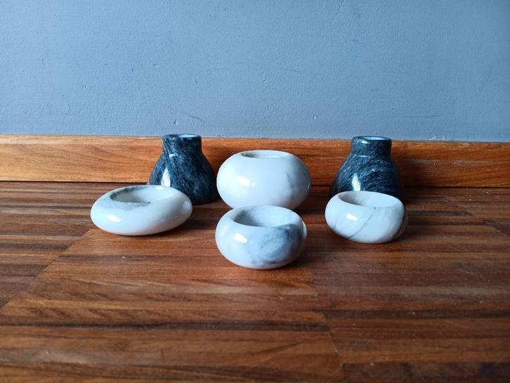Retro marmeren kandelaren, Huis en Inrichting, Woonaccessoires | Kandelaars en Kaarsen, Zo goed als nieuw, Kandelaar, Minder dan 25 cm