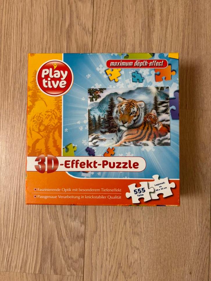 3D puzzel tijger met welp 555 stukjes van Playtive, Hobby en Vrije tijd, Denksport en Puzzels, Zo goed als nieuw, Rubik's of 3D-puzzel