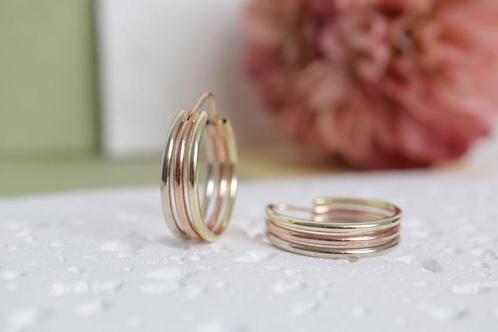 14 Karaat Gouden Creolen | Tricolor, Sieraden, Tassen en Uiterlijk, Oorbellen, Zo goed als nieuw, Knopjes of Stekers, Goud, Goud