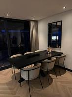 4x eetkamerstoelen | zwart staal beige stof | hotel chique, Huis en Inrichting, Stoelen, Ophalen, Zwart, Zo goed als nieuw, Stof