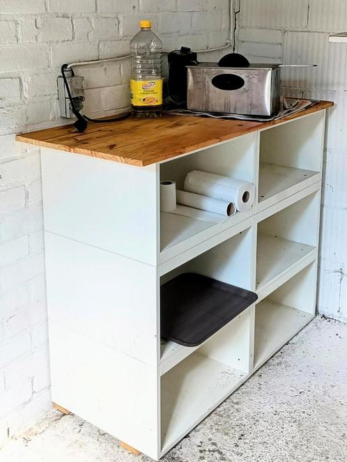 Zware Witte Kubus Kast met Houten Blad, Huis en Inrichting, Kasten | Boekenkasten, Gebruikt, 100 tot 150 cm, Minder dan 100 cm