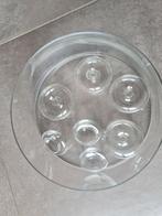 Grote glazen schaal met waxine drijvers en donuts, Ophalen of Verzenden, Zo goed als nieuw, Rond, Glas