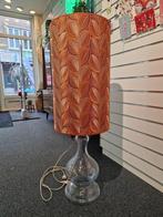 Vintage staande lamp Holmegaard voet + oranje designstof kap, 100 tot 150 cm, Glas, Zo goed als nieuw, Ophalen
