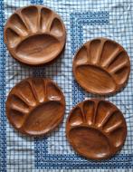 Fondueborden teakhout 6x, Huis en Inrichting, Keuken | Servies, Ophalen, Gebruikt, Keramiek, Bord(en)